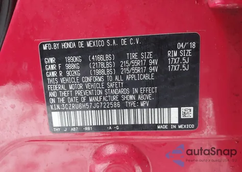 2018 Honda Hr-V Ex from USA, damaged, VIN 3CZRU6H57JG722586